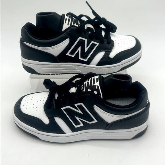 New Balance 480 Sneakers BB480LBA Leather Black White Womens Size 5 - Picture 1 of 13
